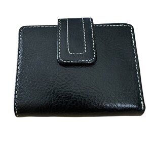 Fossil Wallet Black Leather Tri-Fold Snap Closure Slip Pockets Vintage